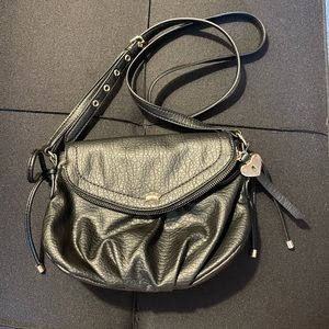 Juicy Couture Black & Pink Lining Black Purse 10x7" Crown Logo w/hidden pocket